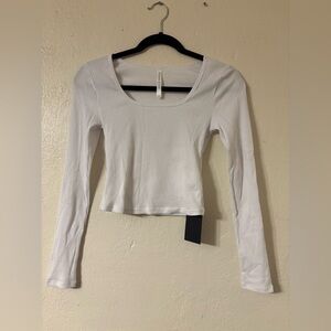 Fabletics White Ribbed Long Sleeve Top NWT Size: S